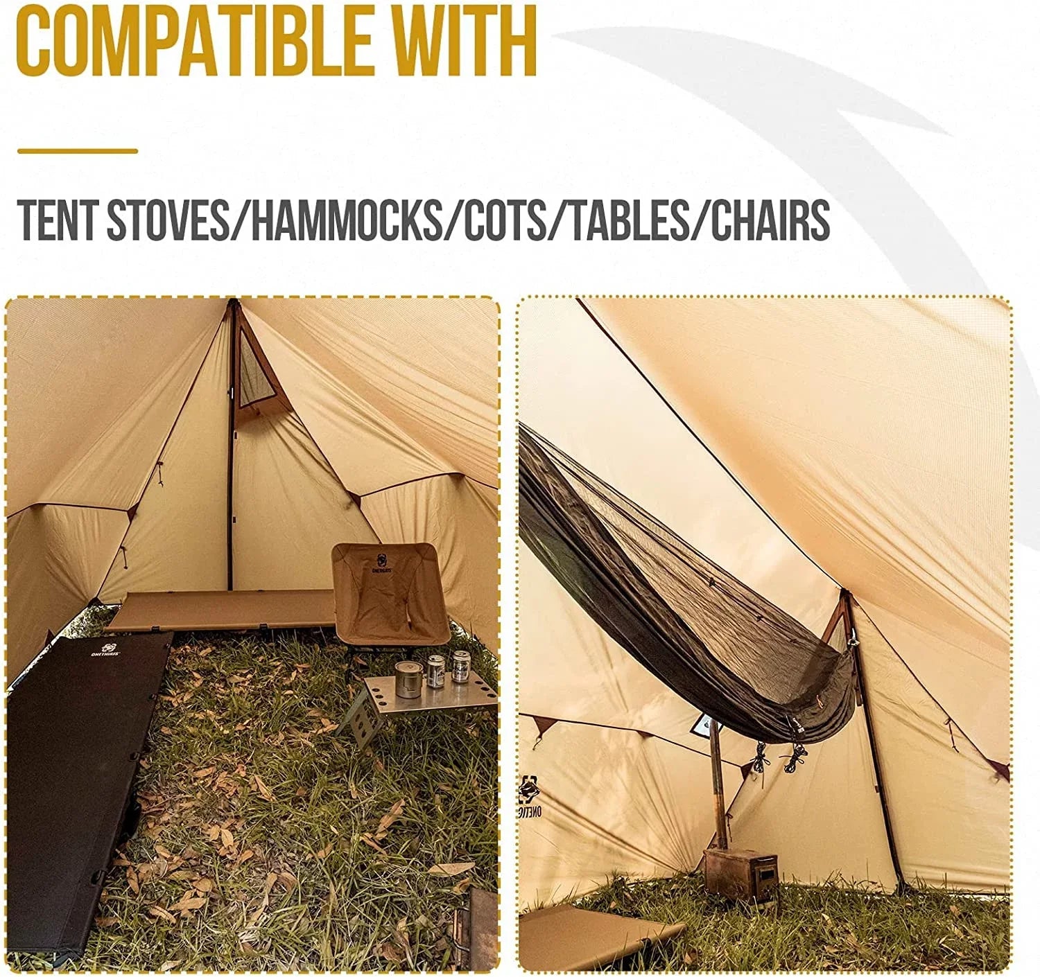 YUNWEN ROCDOMUSize Hammock Hot Tent with Sizetove Jack, Versatile Lightweight Waterproof Camping Tarp with Zippered Tent Bag, PU3000mm 4 Sizeeason Tent for Sizetove