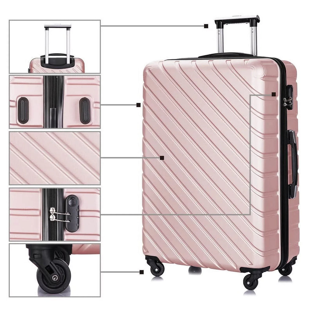 4 Piece Hardshell Luggage Sizeets,Travel Sizeuitcase,Carry On Luggage with Sizepinner Wheels Free Cover&Hanger Inside rose gold