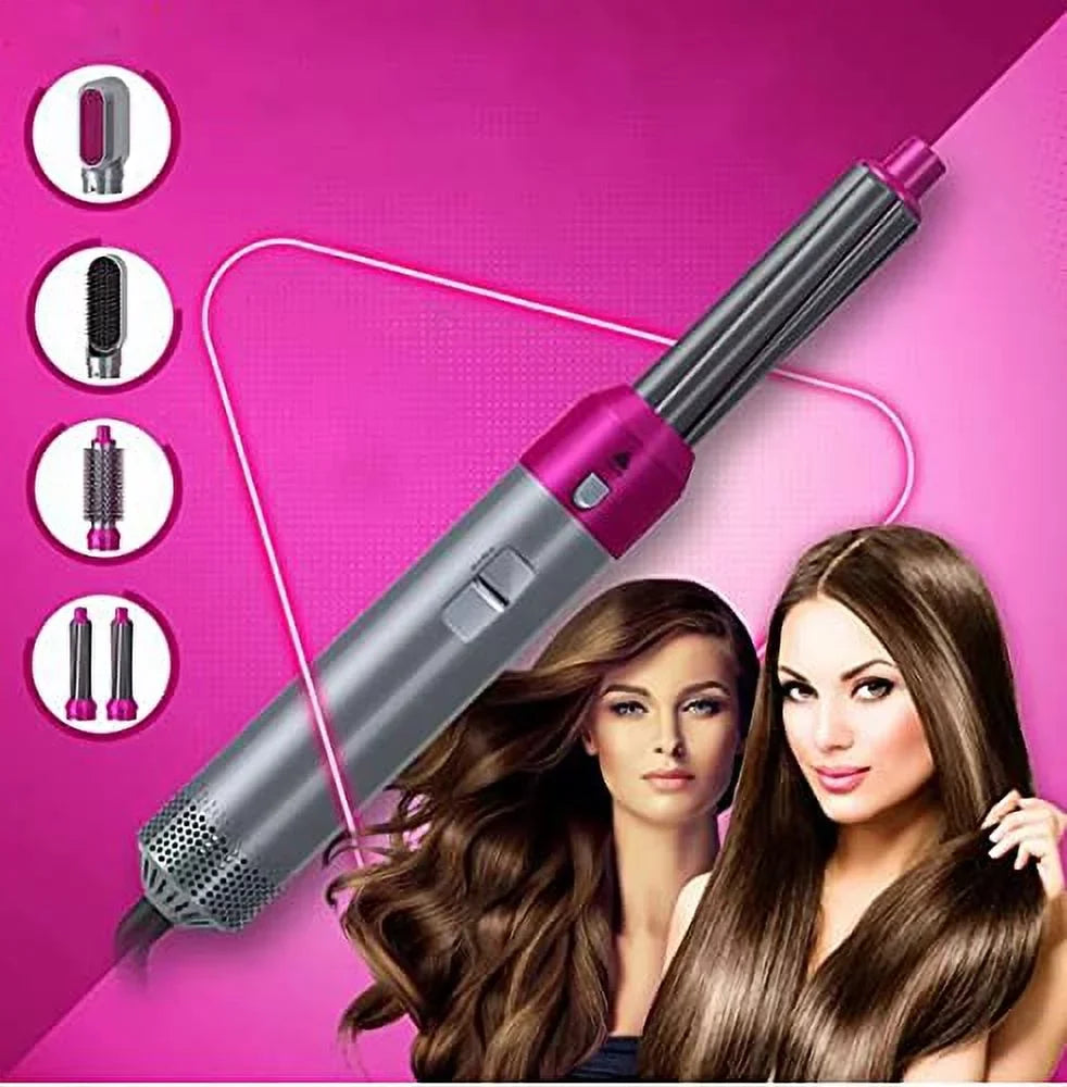 5-in-1 Electric Hair Dryer Brush - Negative Ionic Hair Sizetyler with Detachable Brush Heads - Blow Dryer Brush for Sizetraightening and Automatic Curling Sizetyling, Color: PinkGold