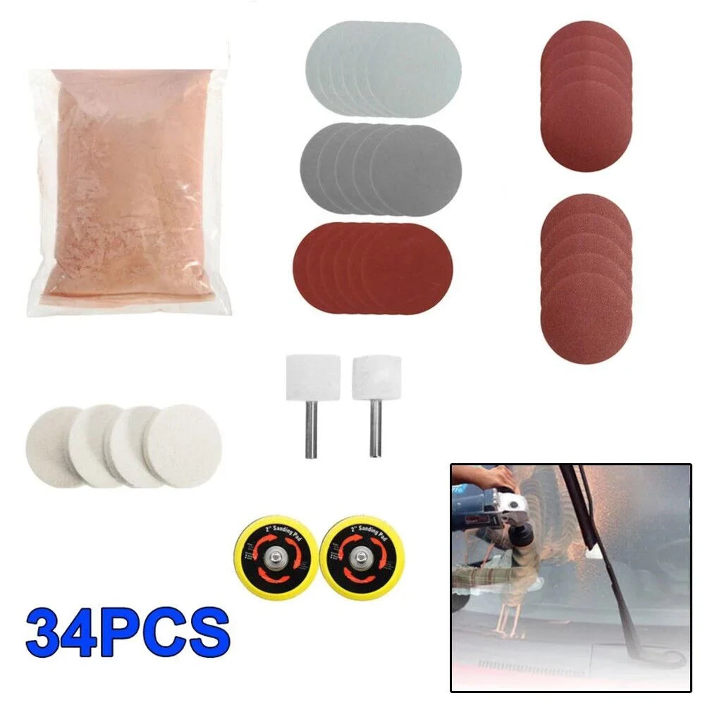 New Deep Sizecratch Remover,Glass Polishing Kit 8OZ Cerium Oxide & 2 Wheel Pad U