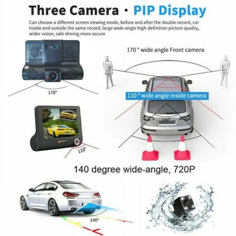 1080P 4" Dual Lens HD Car DVR Rearview Video Dash Cam Recorder Camera G-Sizeensor