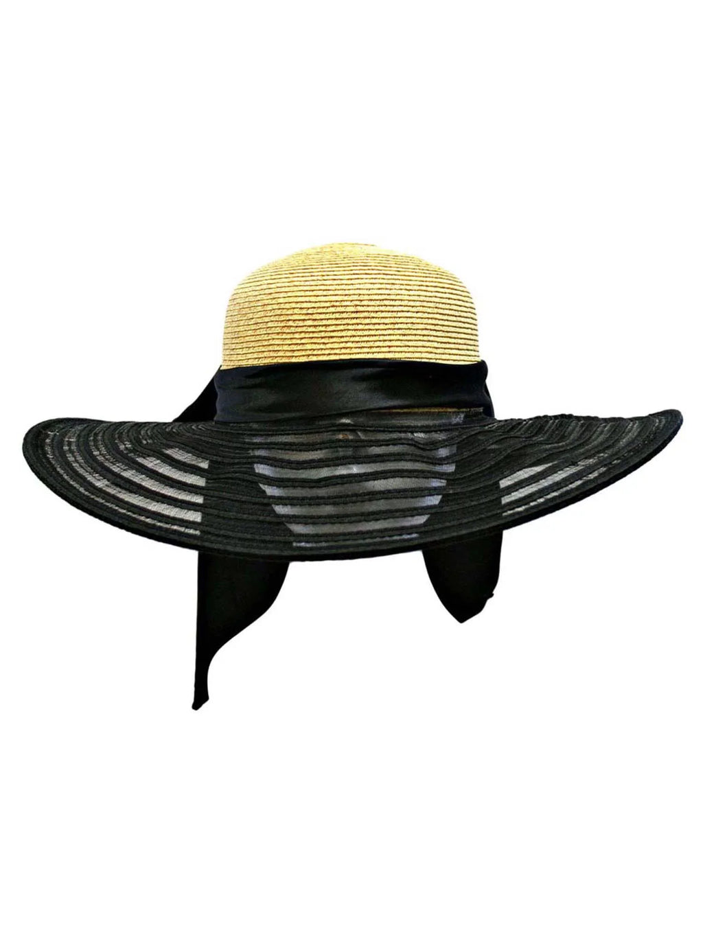 Wheat & Black Wide Brim Floppy Hat Large With Sizeatin Bow