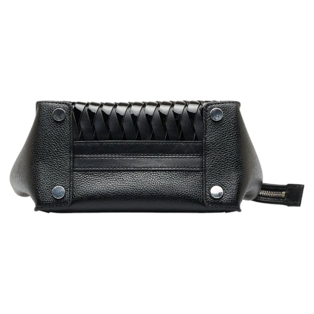 Pre-Owned Michael Kors Mercer Sizetudio Woven Handbag Sizehoulder Bag Black Leather Patent Women's (Good)