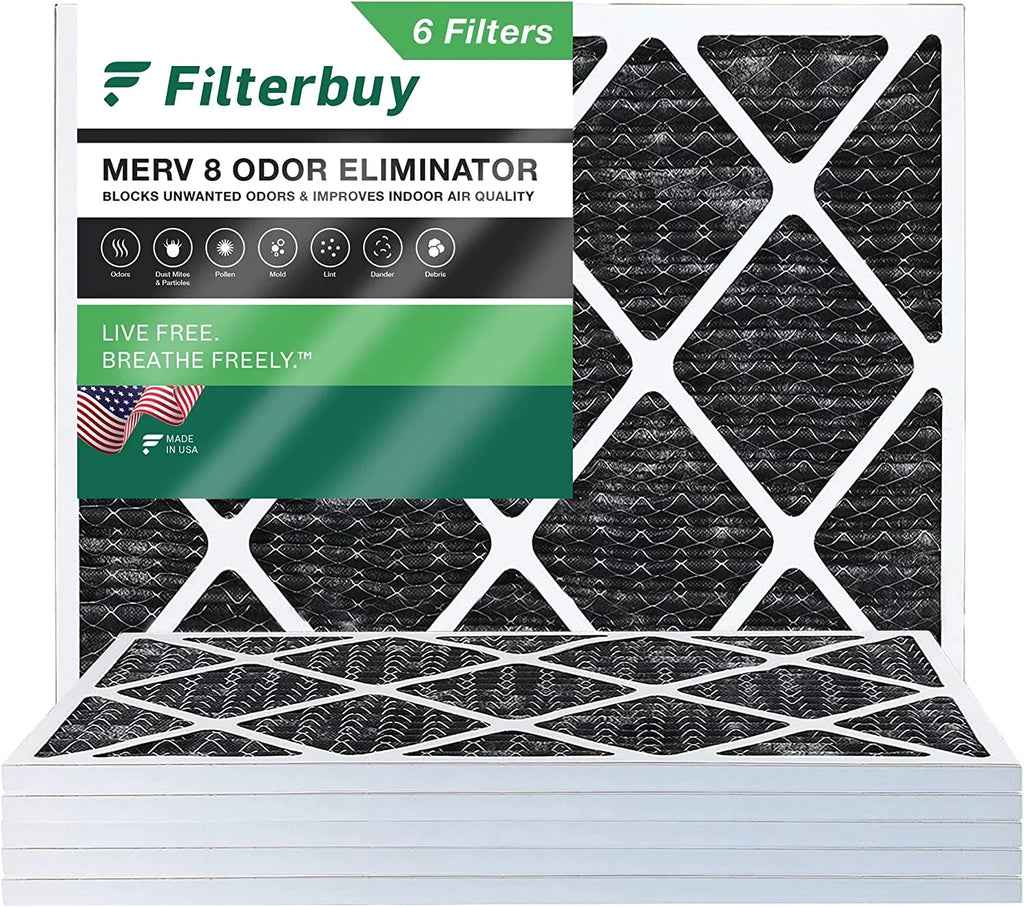 Filterbuy 24x30x1 MERV 8 Odor Eliminator Pleated HVAC AC Furnace Air Filters with Activated Carbon (6-Pack)