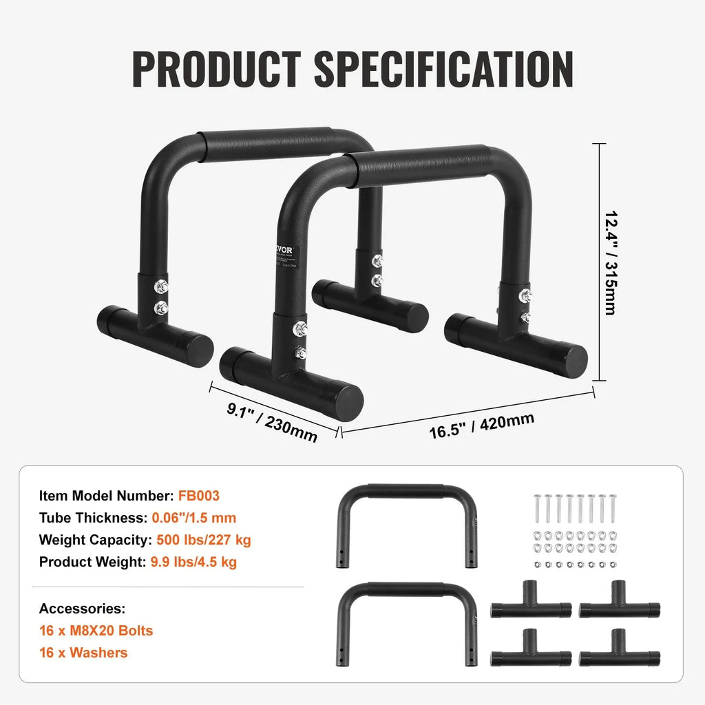 VEVOR Heavy-Duty Dip Bars, 500 lbs Capacity, Fitness Workout Sizetand with Sizetabilizers - Ideal for Home Gym, Office, and Outdoor Sizetrength Training