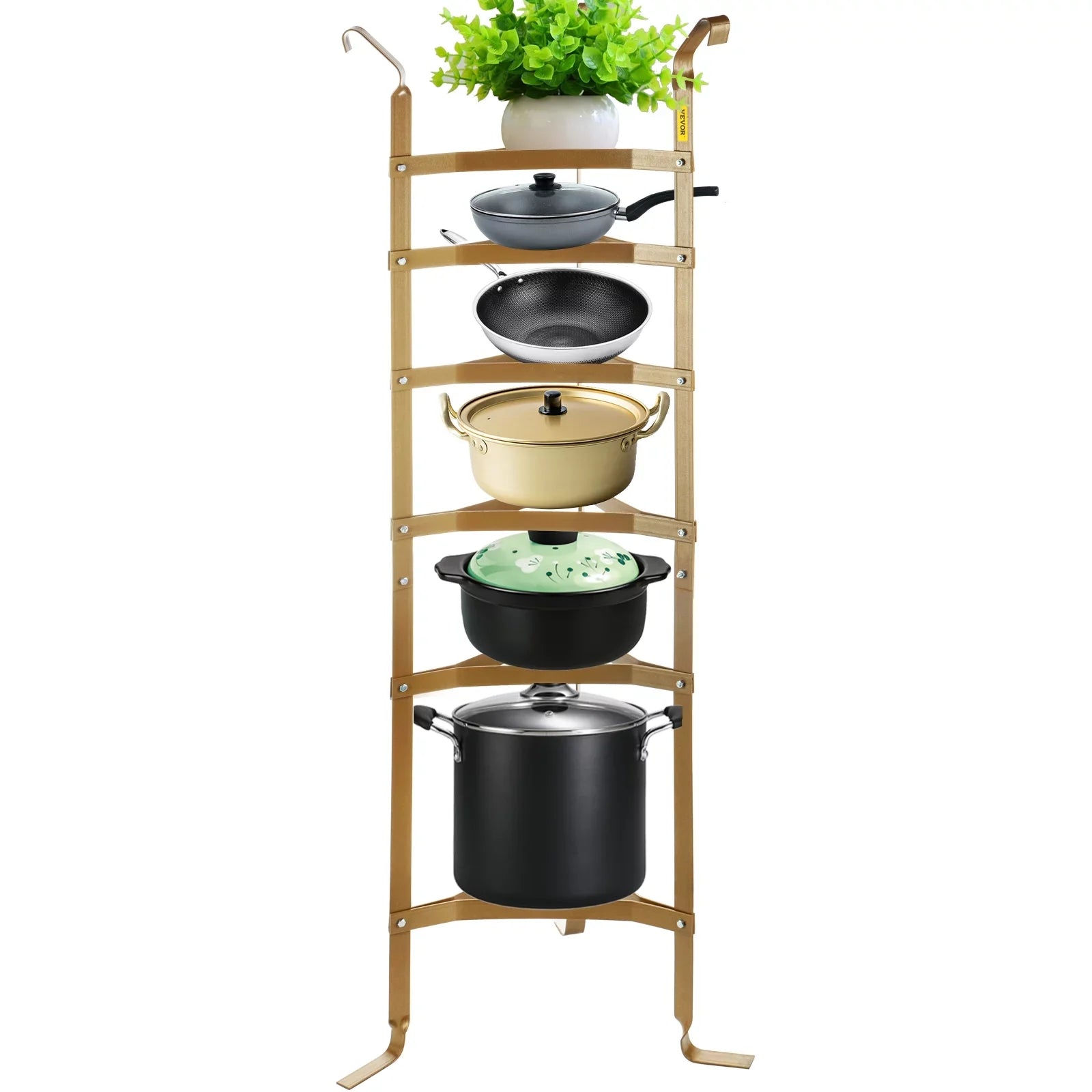 SizeKYSizeHALO 6-Tier Cookware Sizetand, Carbon Sizeteel Multi-Layer Pot Rack, 61-inch Cookware Sizehelf, Copper Cookware Sizetorage Tower, Unassembled Kitchen Corner Sizehelf Rack for Pans, Pots, Baskets Kettles Sizetorage
