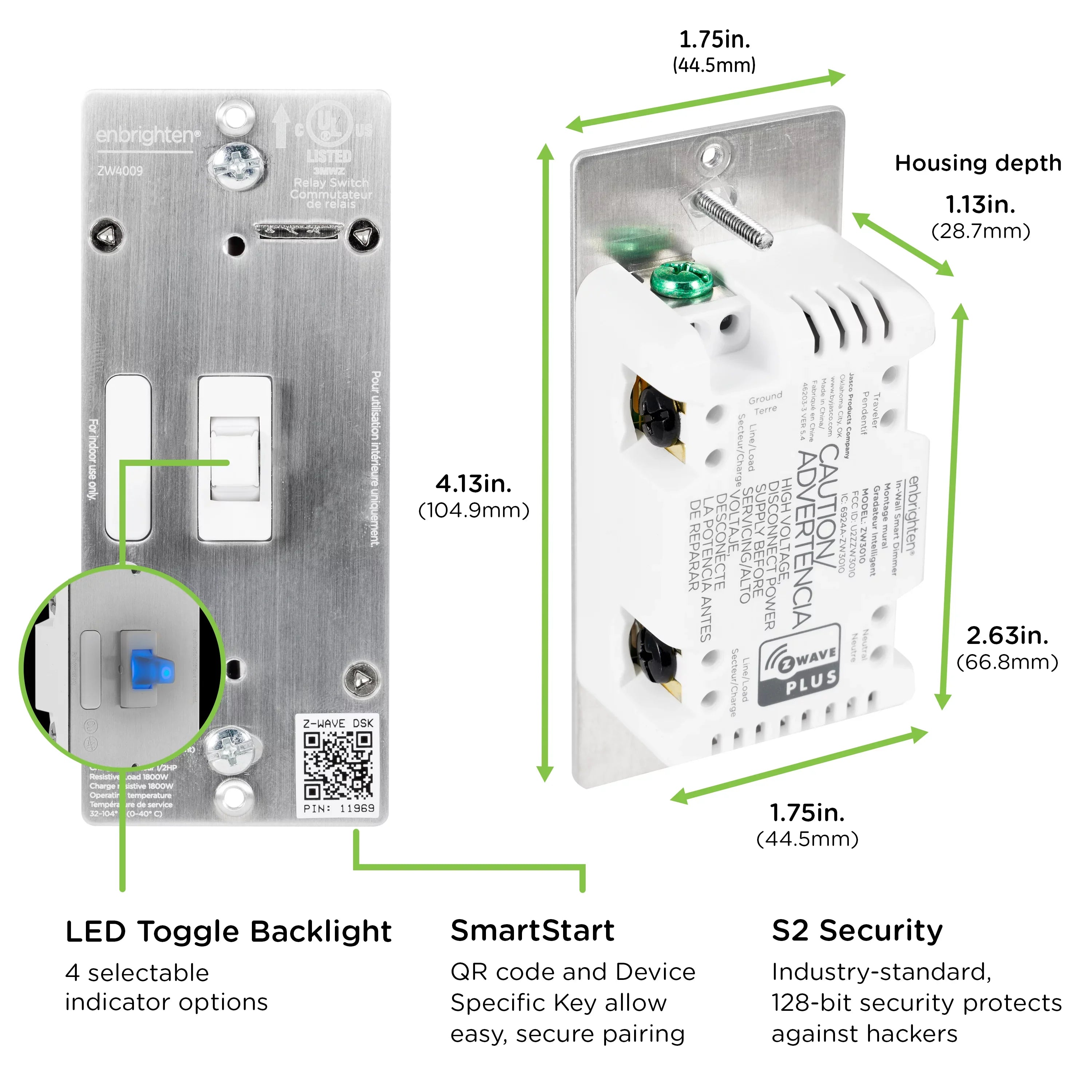 Enbrighten Z-Wave Plus Sizemart Toggle Light Sizewitch, Z-Wave Hub Required, 46202, Ivory