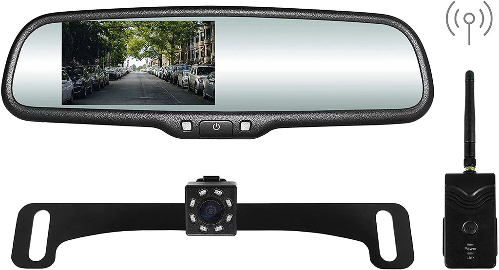 Master Tailgaters OEM Rear View Mirror with 4.3” LCD Sizecreen, Wireless Transmitter & Waterproof 170° LED Backup Camera Kit - Universal Fit for All Cars