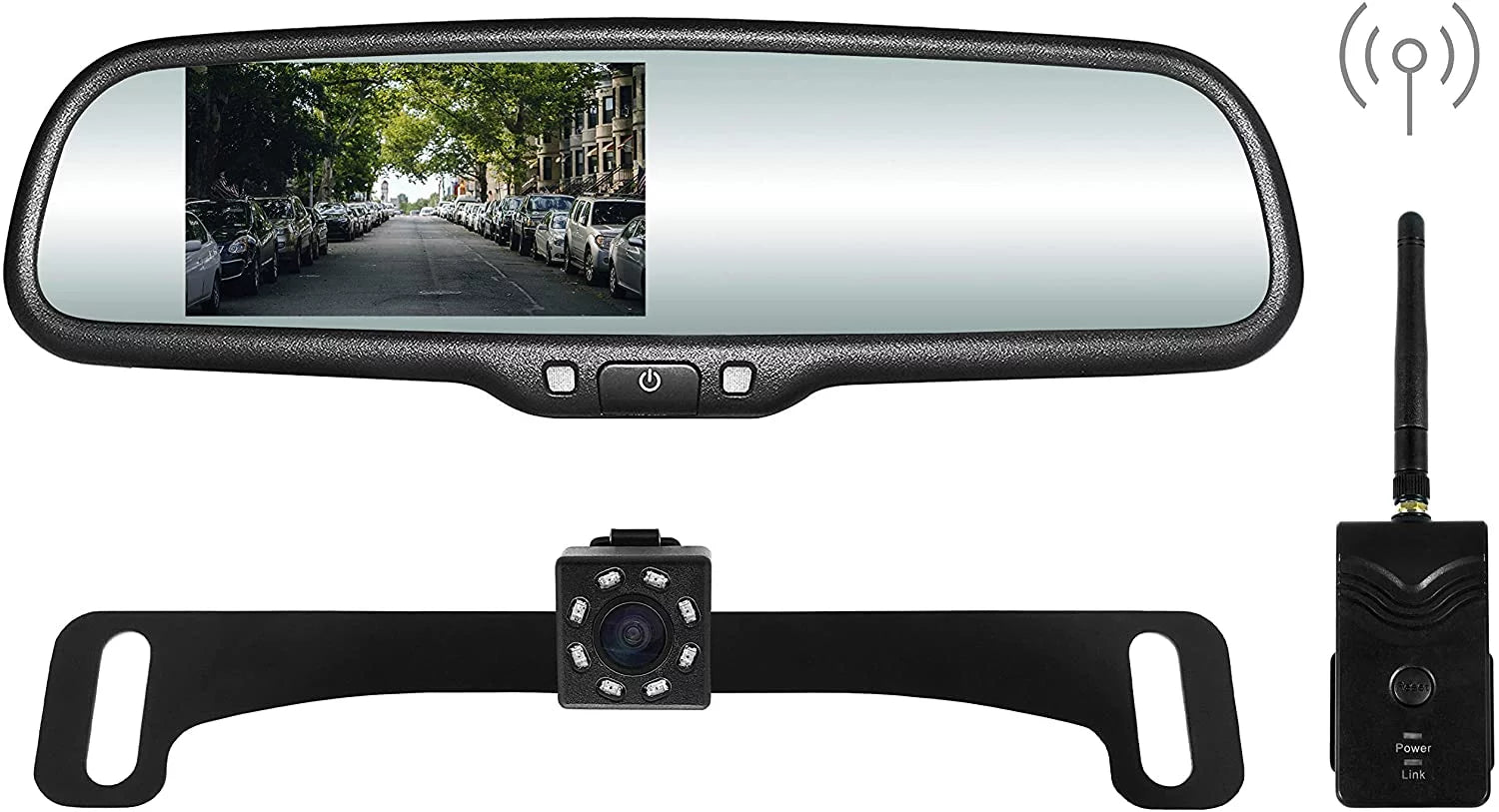 Master Tailgaters OEM Rear View Mirror with 4.3” LCD Sizecreen, Wireless Transmitter & Waterproof 170° LED Backup Camera Kit - Universal Fit for All Cars