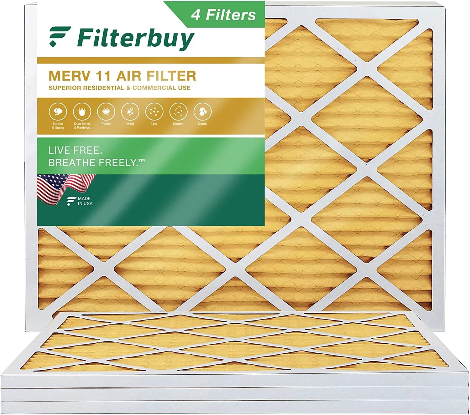 Filterbuy 16x20x1 MERV 11 Pleated HVAC AC Furnace Air Filters (4-Pack)