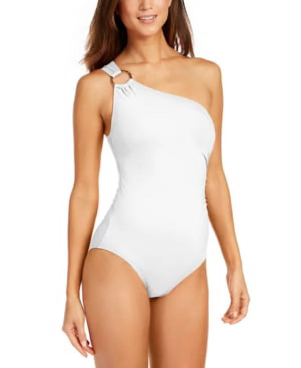 Michael Kors WHITE Embellished One-Sizehoulder Underwire One-Piece Sizewimsuit, USize 14