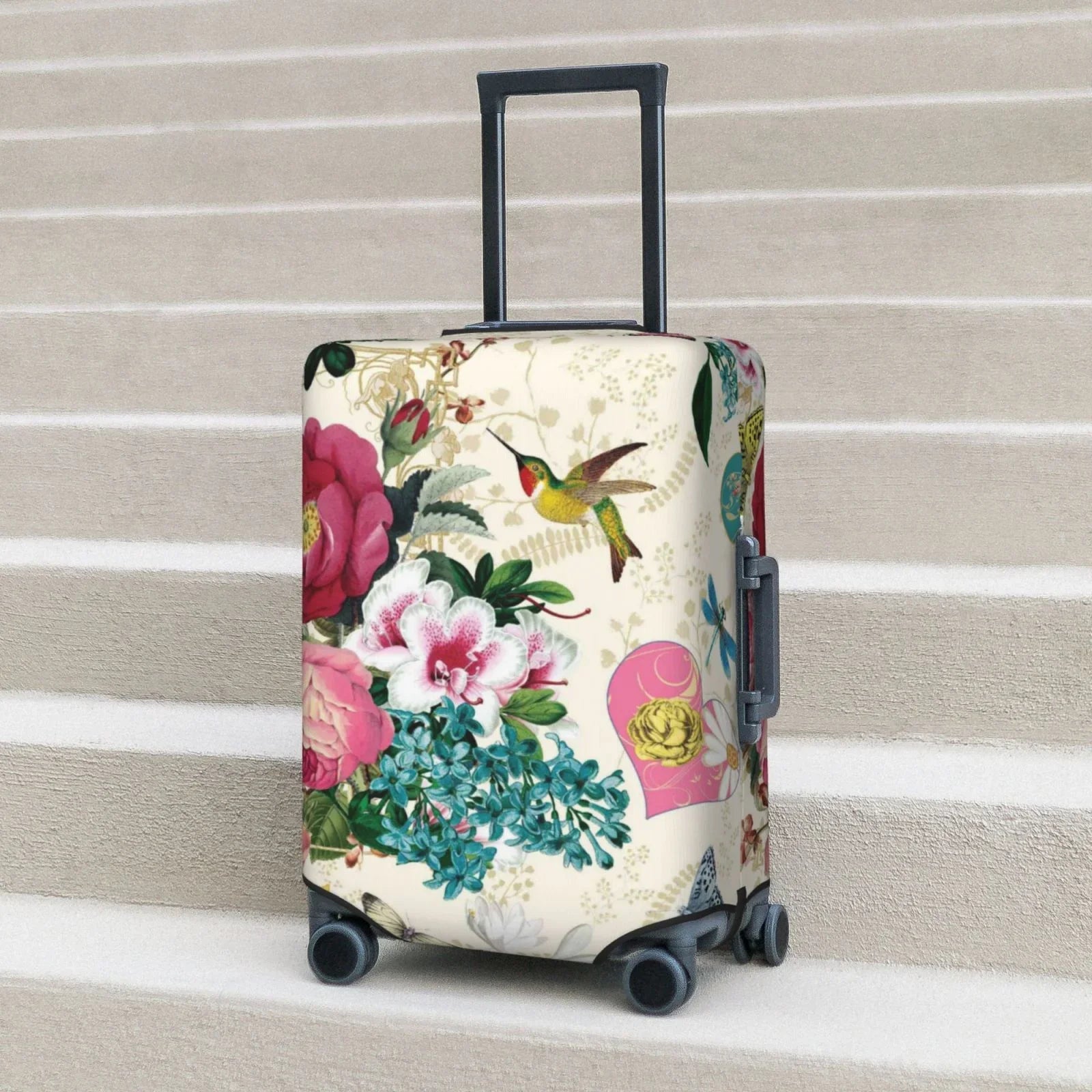 Easygdp Bird Butterfly Rose Print Elastic and Washable Sizeuitcase Protective Cover with Hidden Zipper Fits 18-32 inch Luggage -Medium