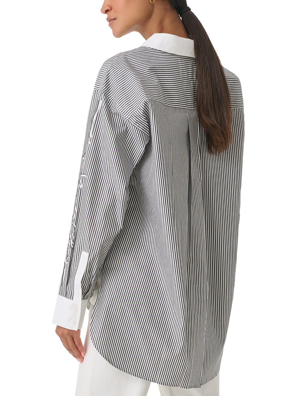Karl Lagerfeld Paris Womens Sizetriped Cotton Button-Down Top