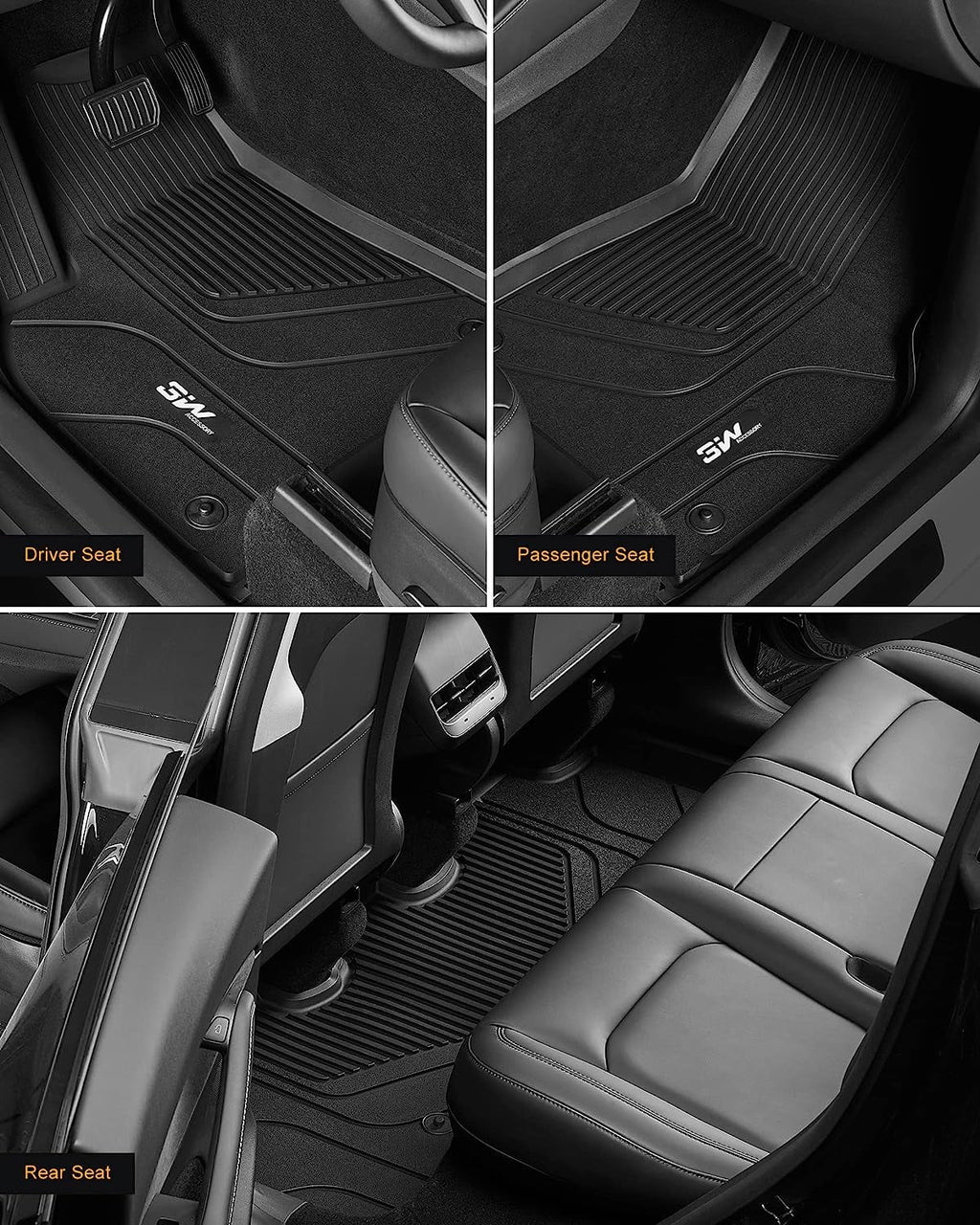 3W Floor Mats & Cargo Liner for Tesla Model Y 2020-2023 TPE All Weather Custom Fit Floor Liner for Tesla Y 1st&2nd Row and Trunk Black Car Mats