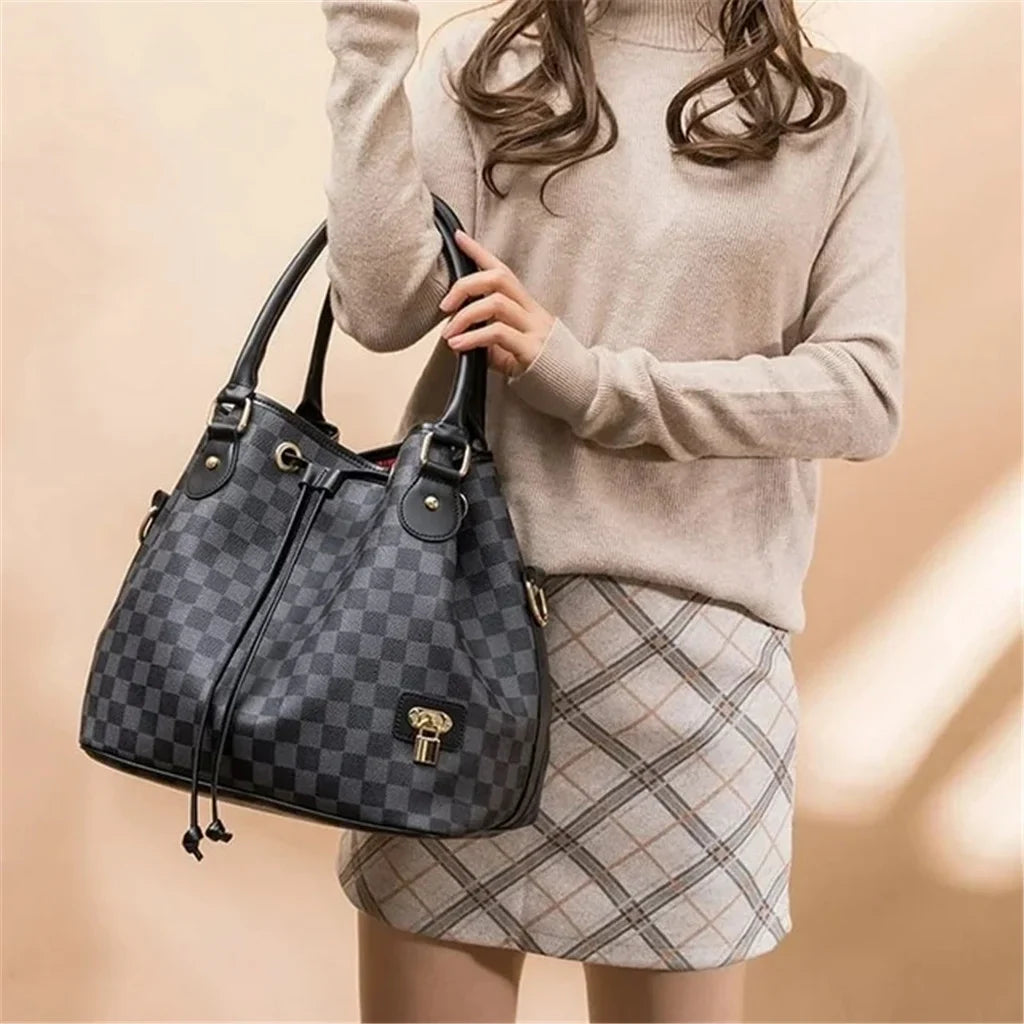 Checkered Tote Sizehoulder Bag Large Handbags for Women - PU Vegan Leather