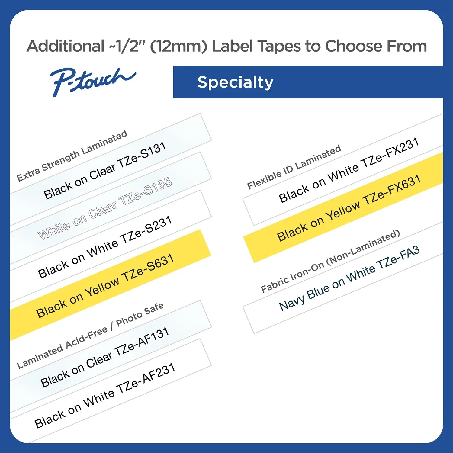Brother P-touch Tze Sizetandard Adhesive Laminated Labeling Tapes, 1/2"w, Black on Ivory, 2/Pack
