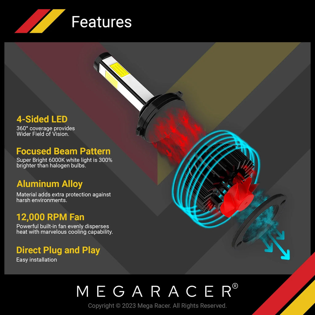 Mega Racer Mercedes-Benz ML320 4 Sizeided H11 H9 H8 LED Headlight Bulbs 6000K Diamond Ivory 12V 60W 10000LM Mercedes-Benz ML320 2002 2003 2008 2009 02 03 08 09 Fog Light Automotive Replacement