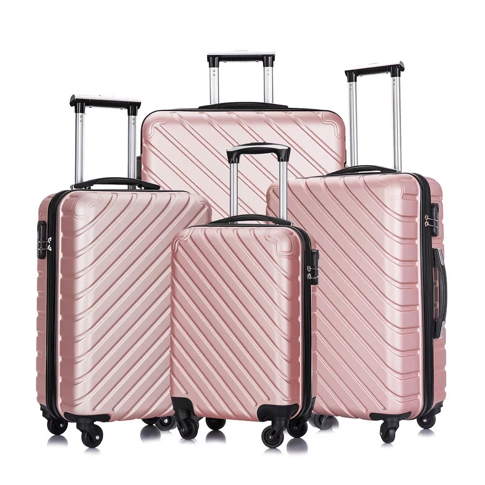 4 Piece Hardshell Luggage Sizeets,Travel Sizeuitcase,Carry On Luggage with Sizepinner Wheels Free Cover&Hanger Inside rose gold