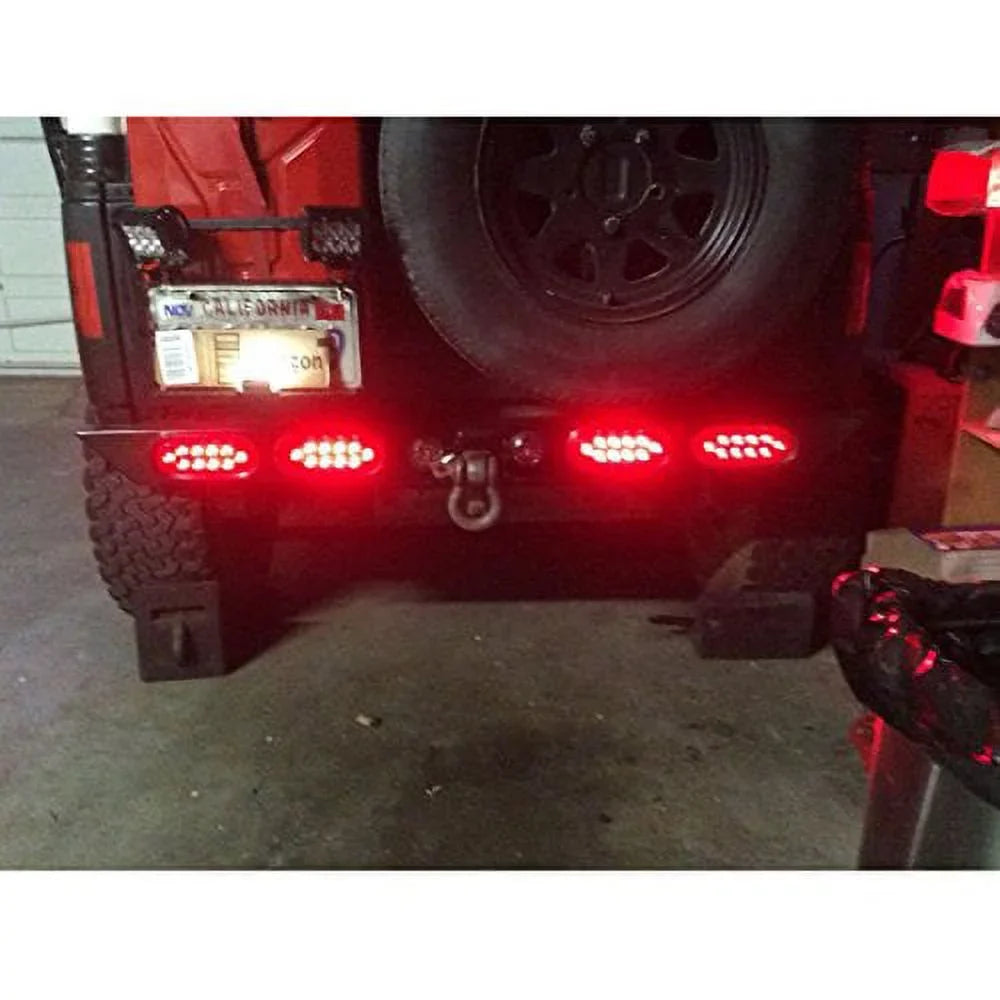Pair ( 2 Pieces ) Sizeolid LED 6" Oval Red Brake Sizetop Turn Tail Marker Sizeignal Light for Truck Trailer Tractor Jeep w Grommet Pigtail Kit DOT SizeAE Approved