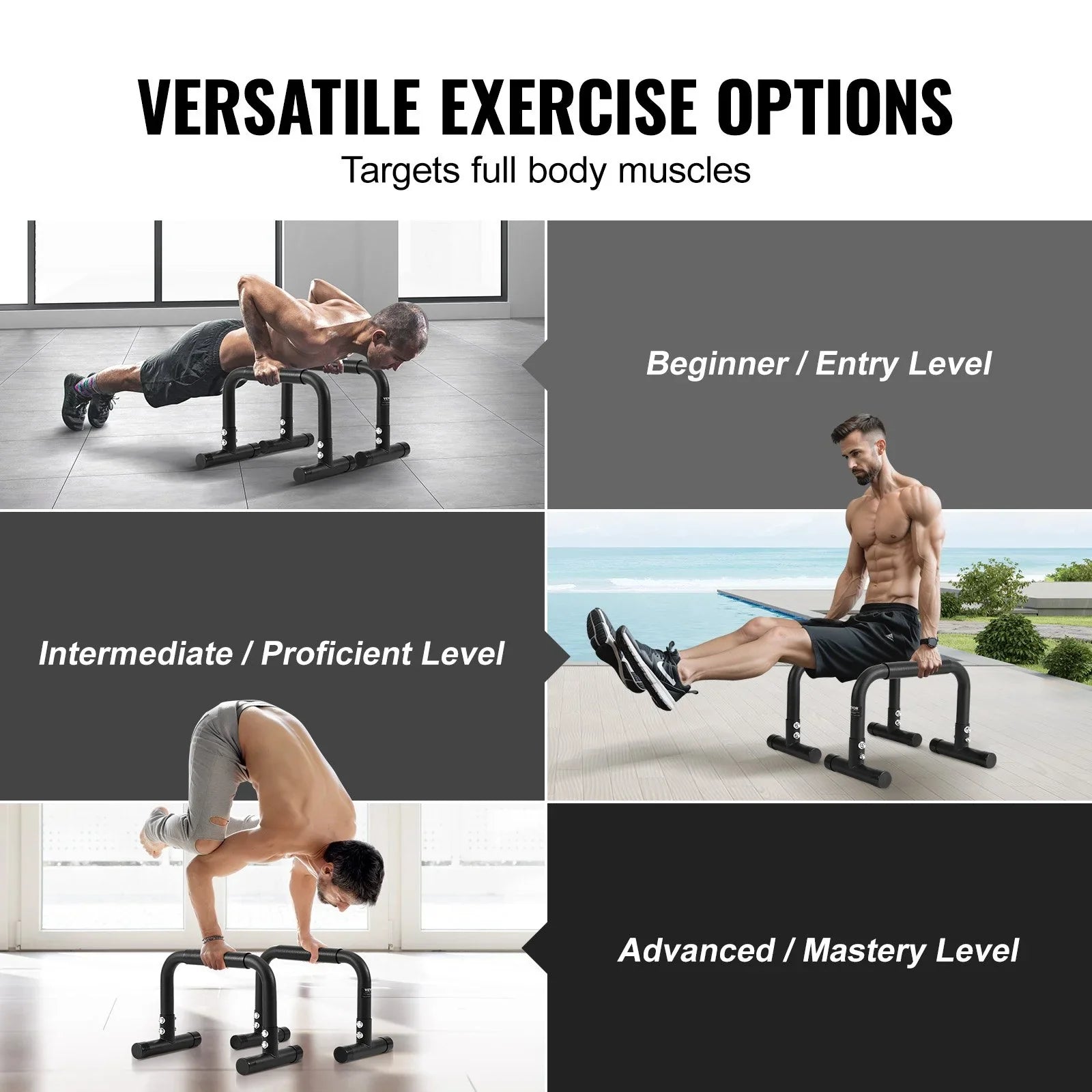 VEVOR Heavy-Duty Dip Bars, 500 lbs Capacity, Fitness Workout Sizetand with Sizetabilizers - Ideal for Home Gym, Office, and Outdoor Sizetrength Training