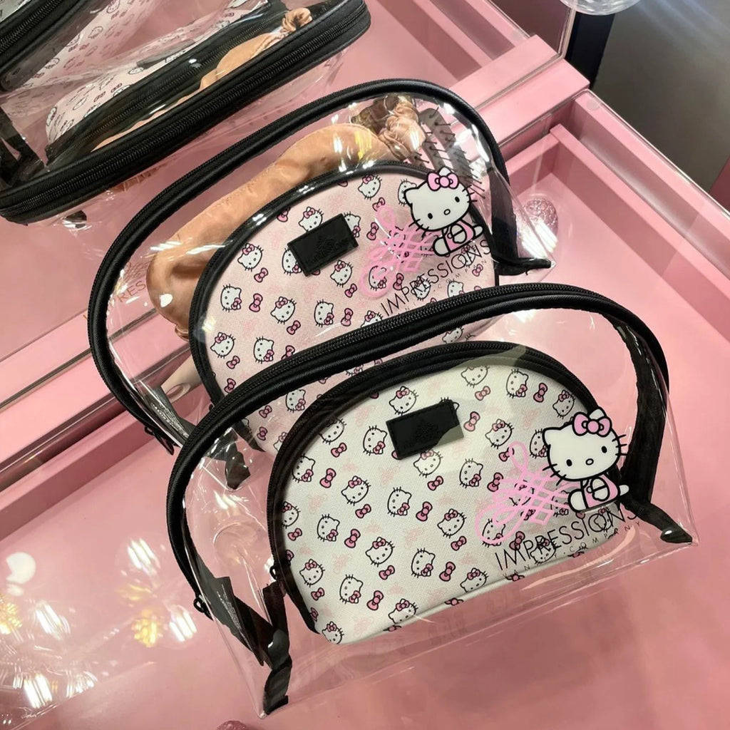 Impressions Vanity Hello Kitty 2 Pcs Nested Clutch Purses, Waterproof Travel Makeup Clutch Bag (Ivory)