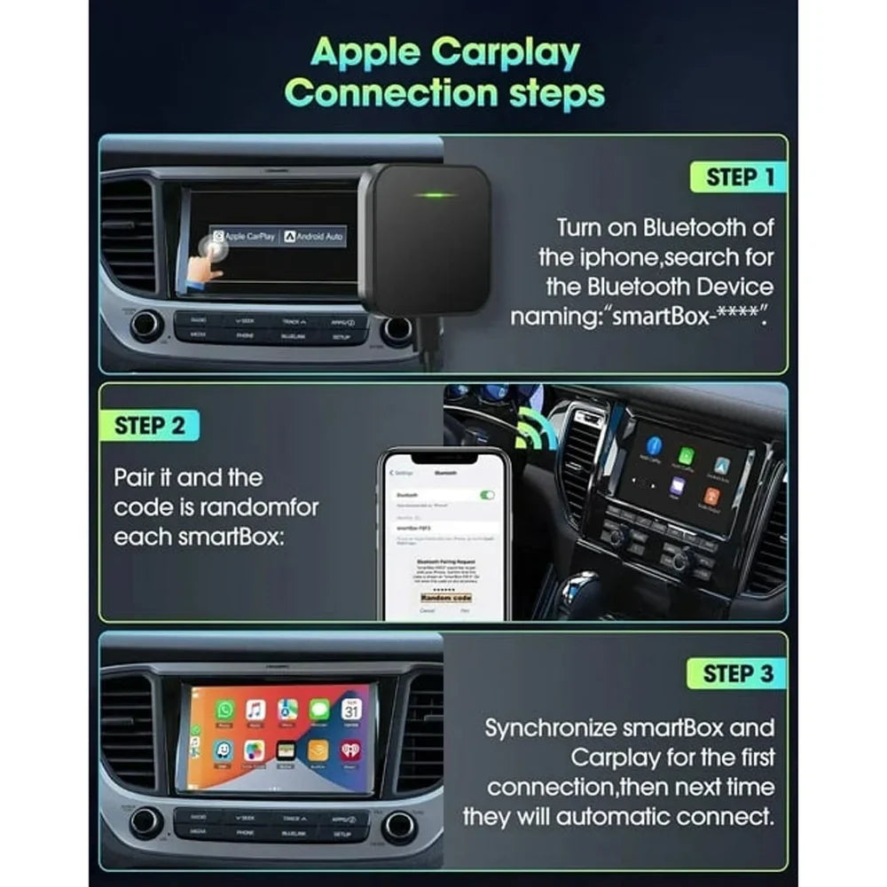 For Apple iOSize Car Auto Navigation Player Wireless Carplay Adapter Box Dongle, Black