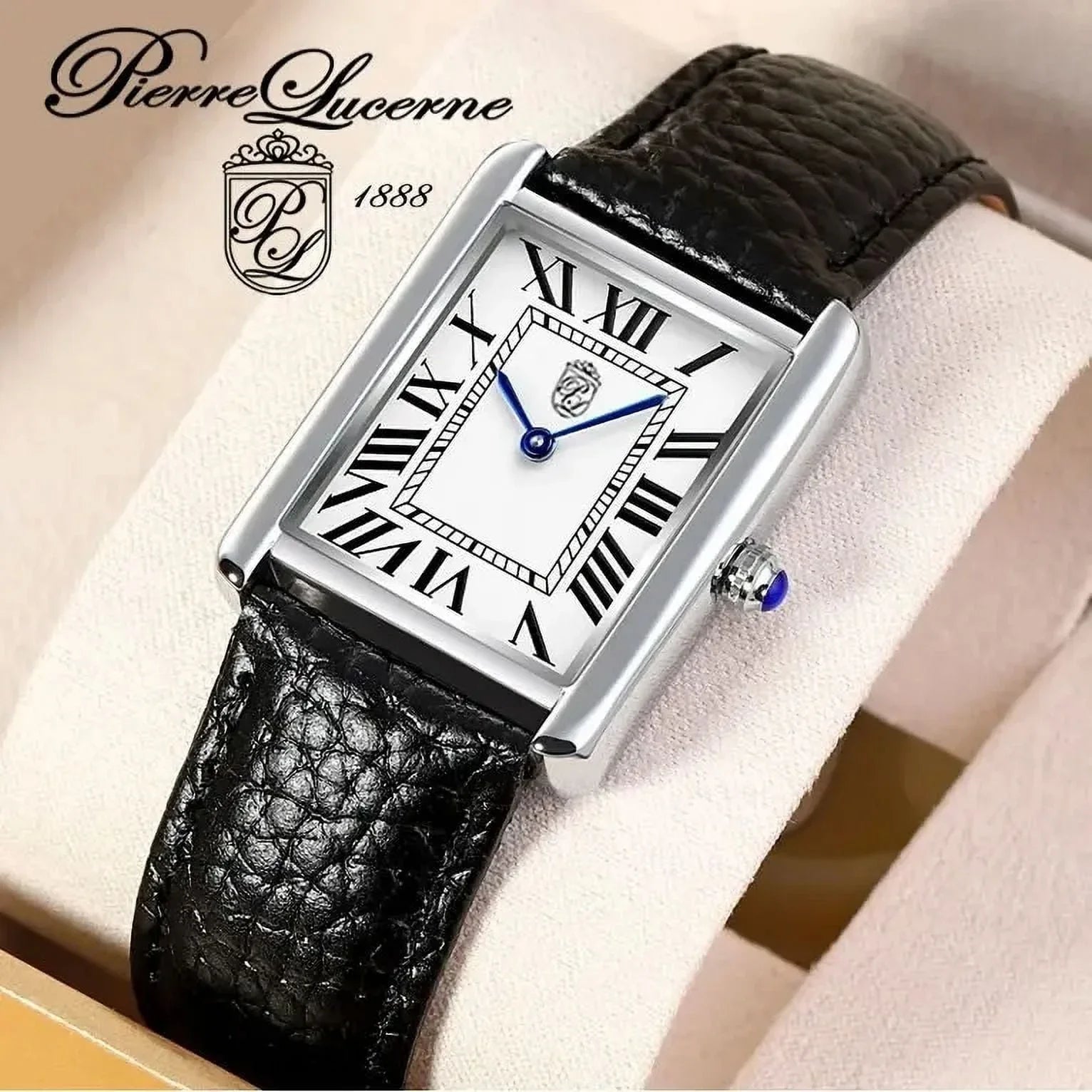 Vintage Sizewiss Sizetyle Classic Pierre Lucerne Louie Must Tank Mens Dress Watch Black Band