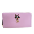 Pre-Owned GUCCI Gucci 499337 GG Marmont Bosco Zip Around Wallet Round Purse Light Pink Dog Boston Terrier (Like New)