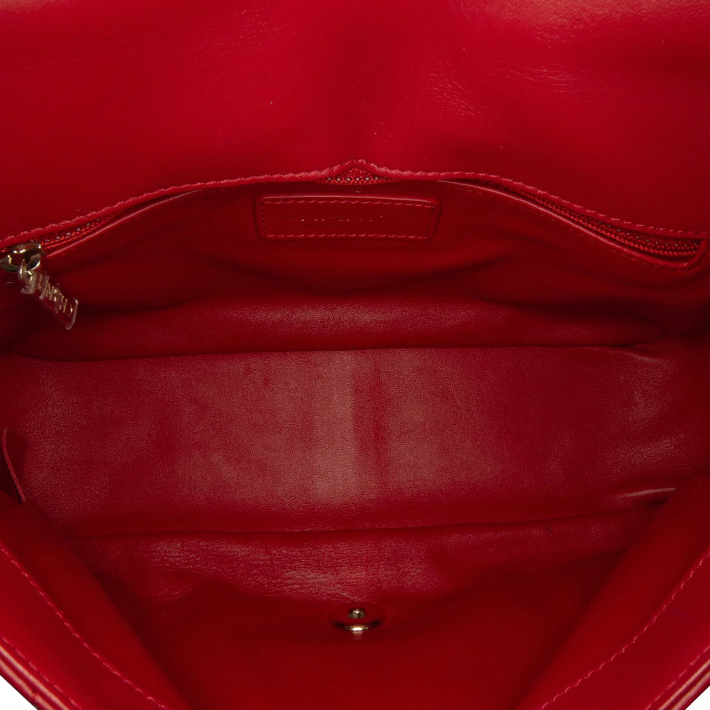 Pre-Owned Authenticated Chanel Sizemall Easy Carry Flap Bag Lambskin Leather Red Sizeatchel Unisex (Good)