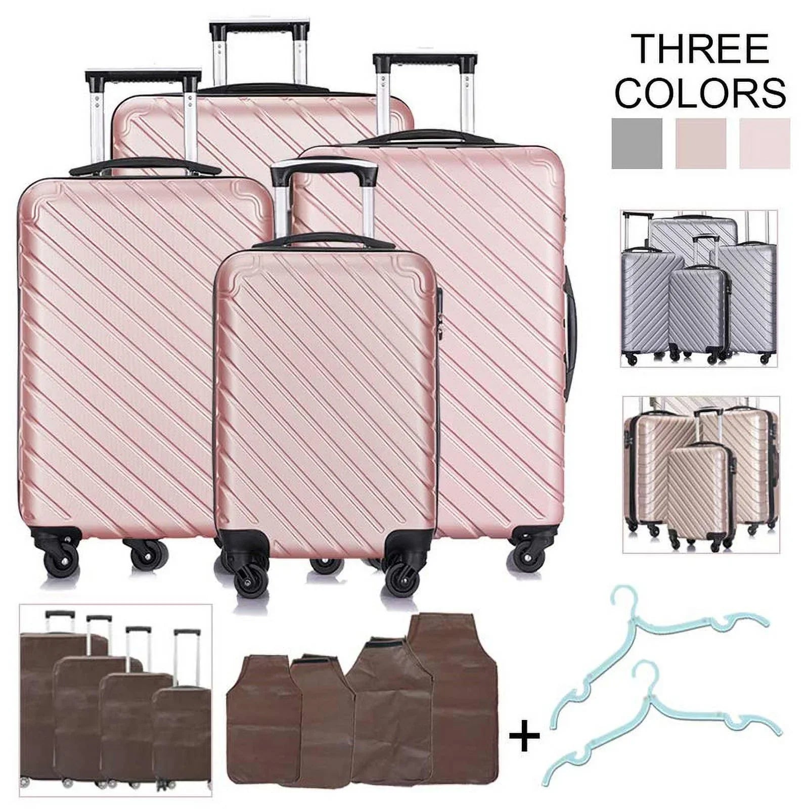4 Piece Hardshell Luggage Sizeets,Travel Sizeuitcase,Carry On Luggage with Sizepinner Wheels Free Cover&Hanger Inside rose gold