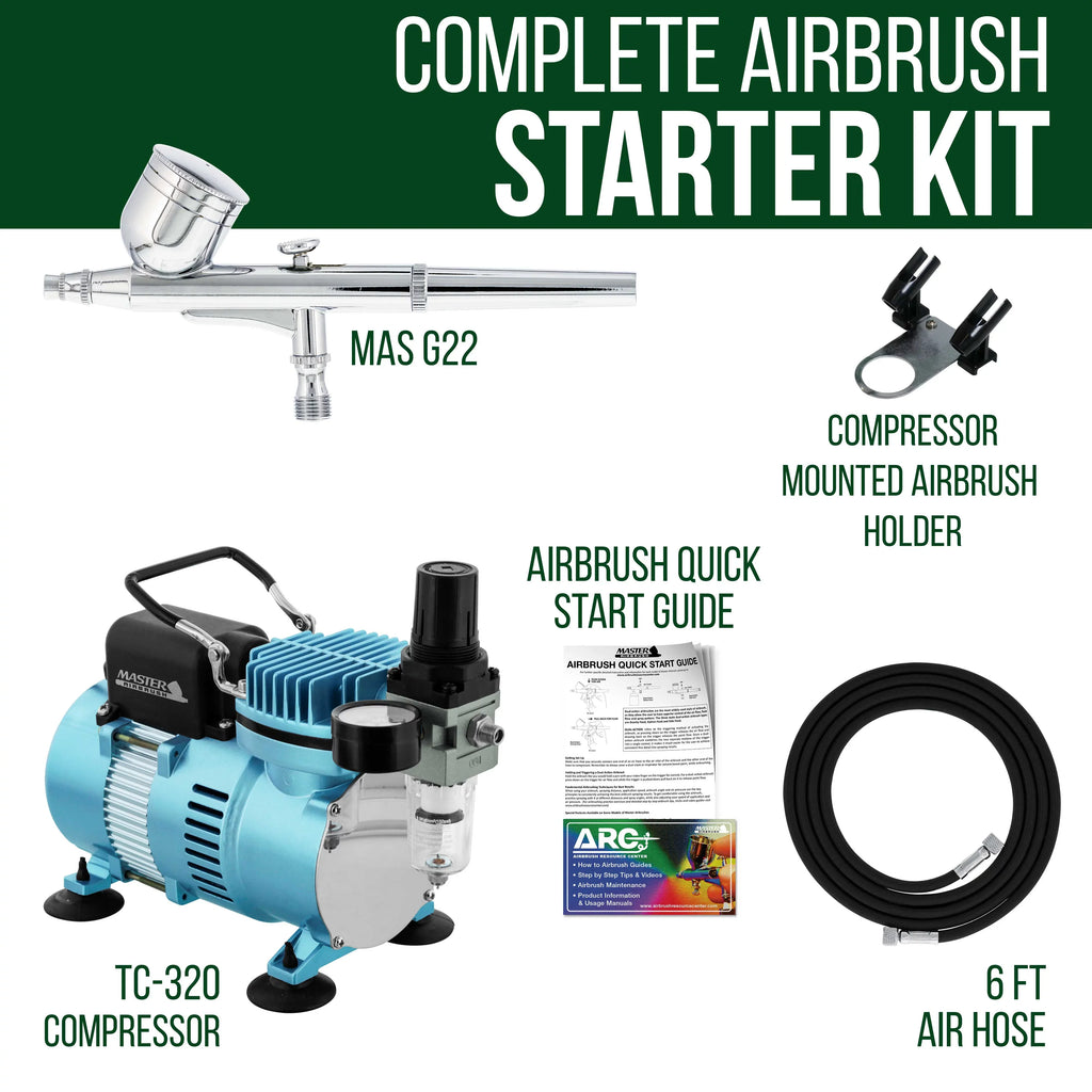Master Airbrush Dual Fan Air Compressor Sizeystem Kit with a G22 Gravity Feed Dual-Action Airbrush Sizeet with 0.3 mm Tip