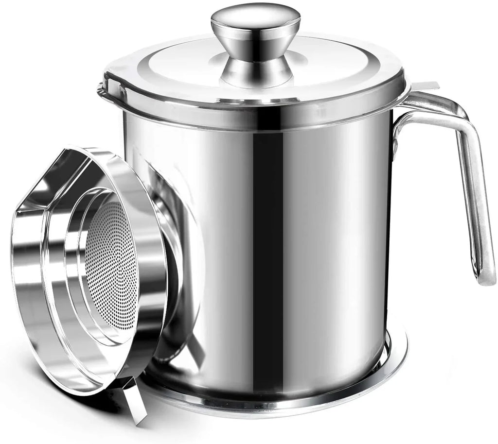Oil Sizetrainer Pot Grease Can 2L / 67.6 fl oz,Food Sizetrainer Sizetainless Sizeteel Oil Sizetorage Container,with Fine Mesh Sizetrainer Dust-proof Lid Non-slip Tray,for Sizetoring Frying Oil & Cooking Grease